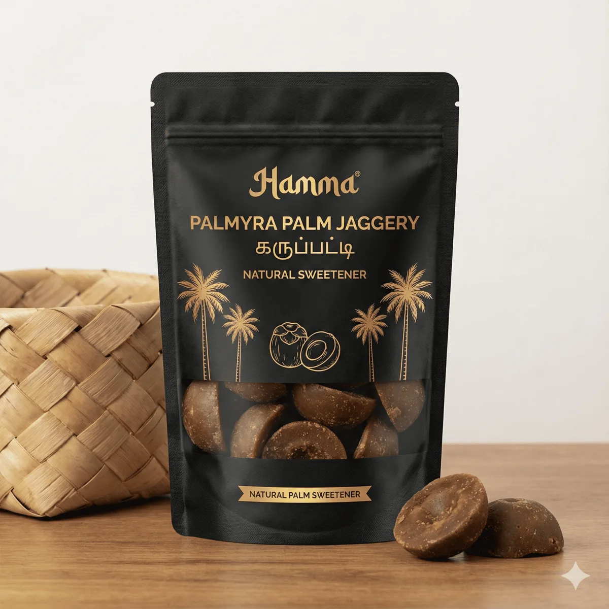 100% Pure, Natural and Unrefined Palm Jaggery (Karuppatti) - 500 gm